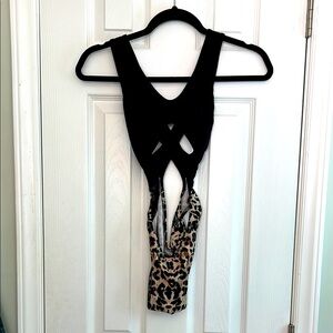 Black and Leopard high cut dance bodysuit